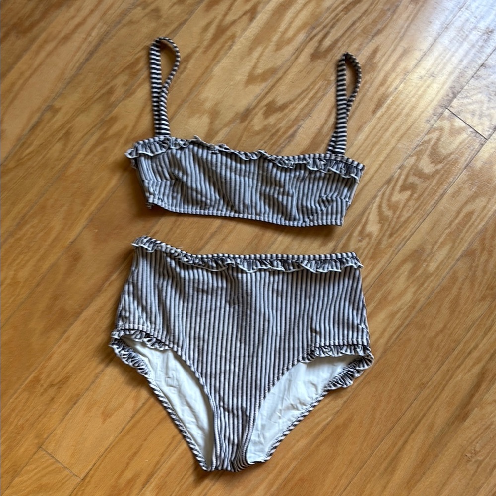 Solid & Striped Seersucker Blue and White Bikini Set